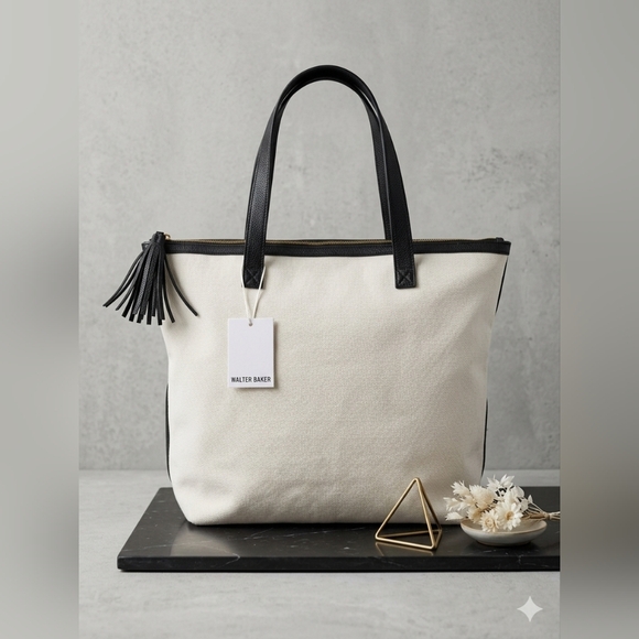 Walter Baker Handbags - New Walter Baker Carly Tote Bag Day Tripper Weekender Canvas White/Black